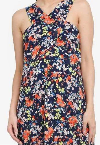 Woven Sleeveless Bobbie Overlapping Nursing Dress Navy Floral