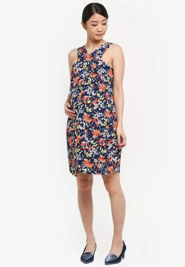 Woven Sleeveless Bobbie Overlapping Nursing Dress Navy Floral